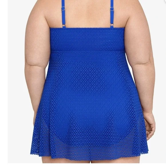 NWOT Swim Solutions COBALT BLUE Knot-Front Tummy-Control Swimdress, 16W - Picture 2 of 11